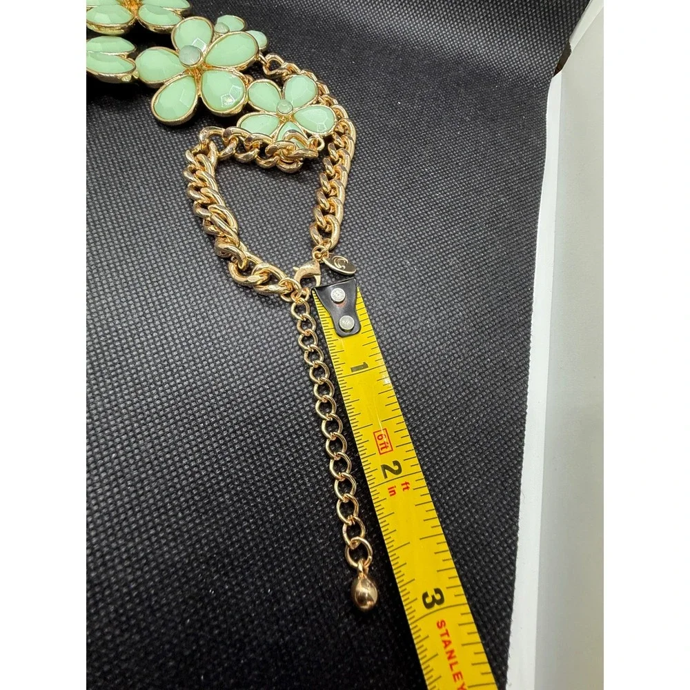 Charming Charlie Mint Green Floral Bib Statement Necklace Gold Tone Teardrop